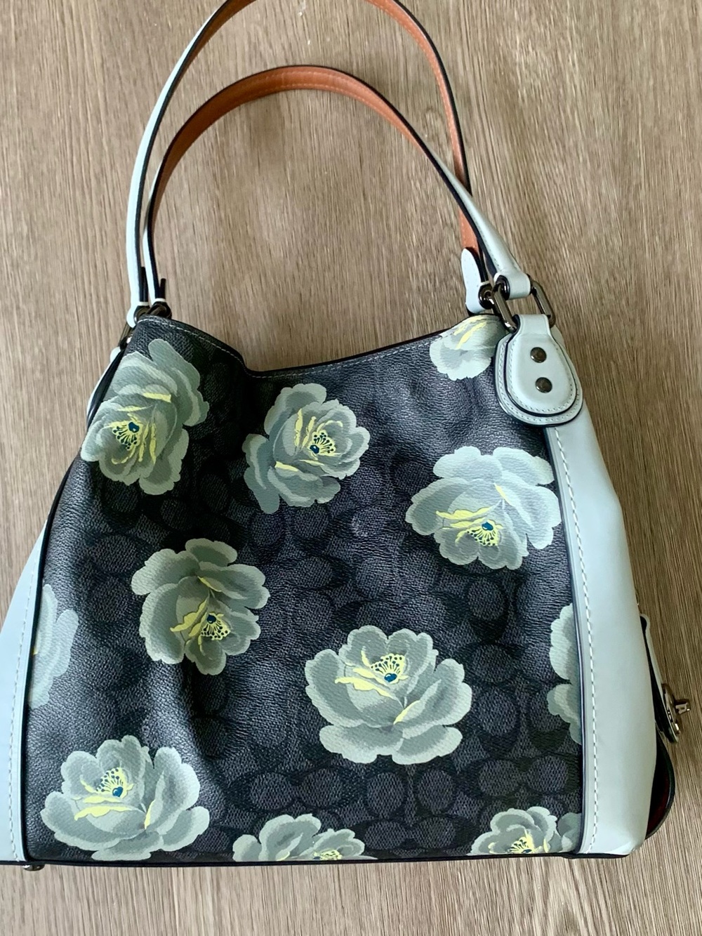 Coach Edie Shoulder Bag 31 in Signature Rose Print - Charcoal Gray